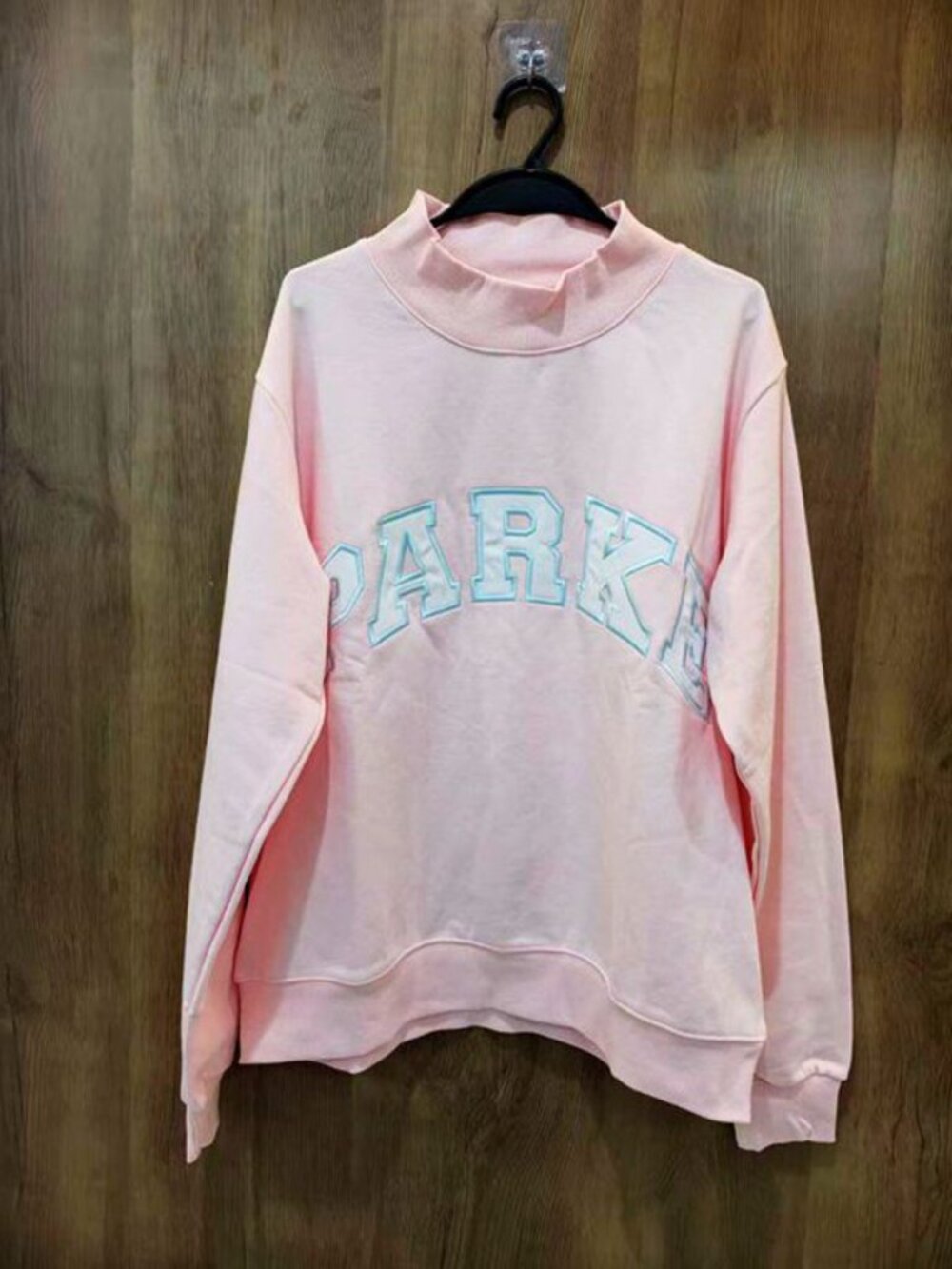 PARKE Pink Mock Neck Sweatshirt Light Blue Embroidery Vintage Style